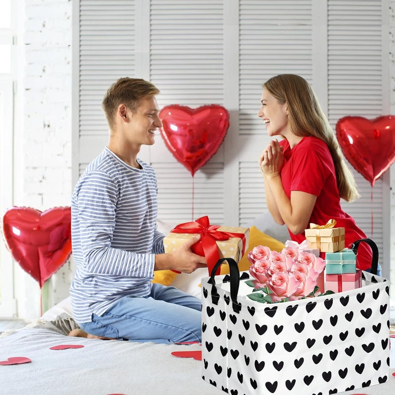 FUULOXE Rectangular Valentines Basket Storage Bin for Shelves Girls Gifts Baskets Foldable Box with Handles for Home Office Car Dormroom Valentine's Day Party Supplies - Image 4